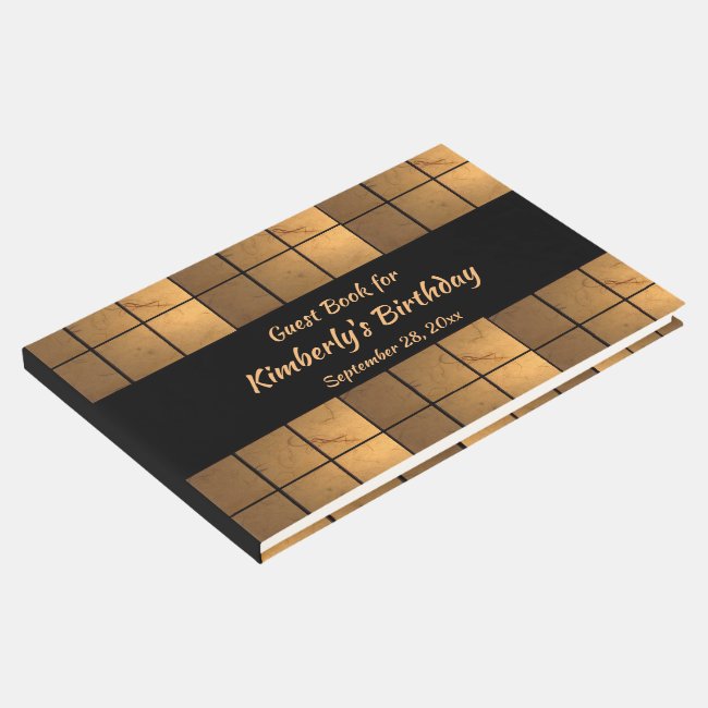Copper Gold Squares Birthday Party Guest Book