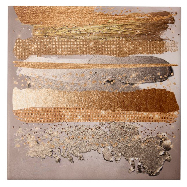 Copper Gold Strokes Glamour Texture Ceramic Tile (Front)