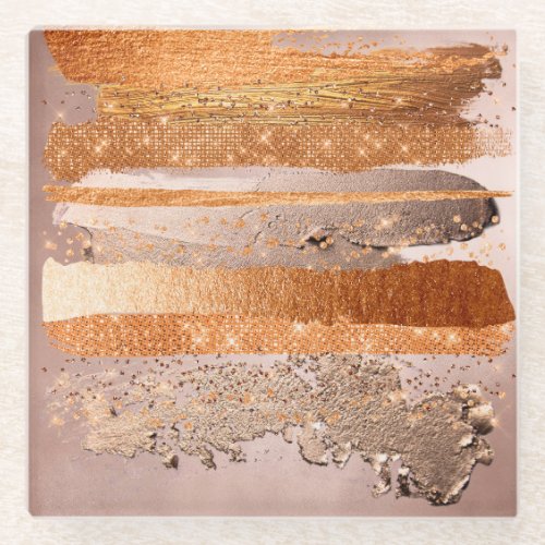 Copper Gold Strokes Glamour Texture Glass Coaster