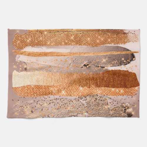 Copper Gold Strokes Glamour Texture Kitchen Towel