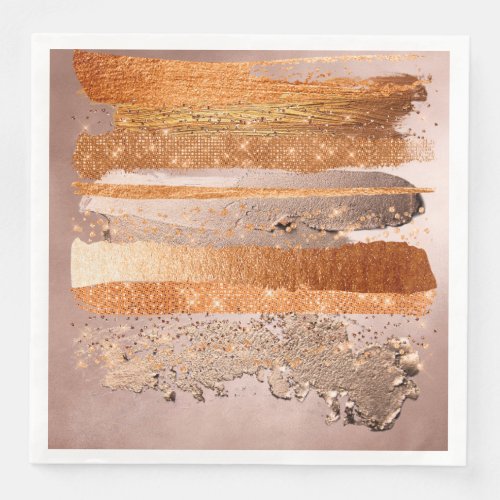 Copper Gold Strokes Glamour Texture Paper Dinner Napkins