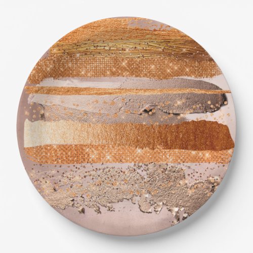 Copper Gold Strokes Glamour Texture Paper Plates