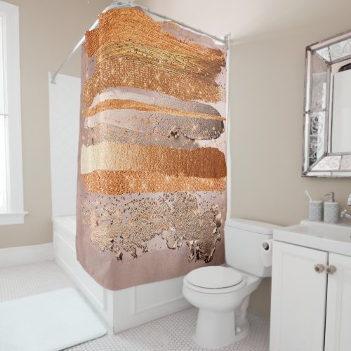 Copper Gold Strokes Glamour Texture Shower Curtain