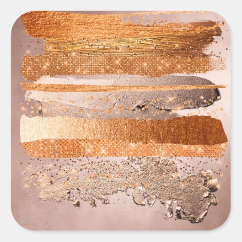 Copper Gold Strokes Glamour Texture Square Sticker