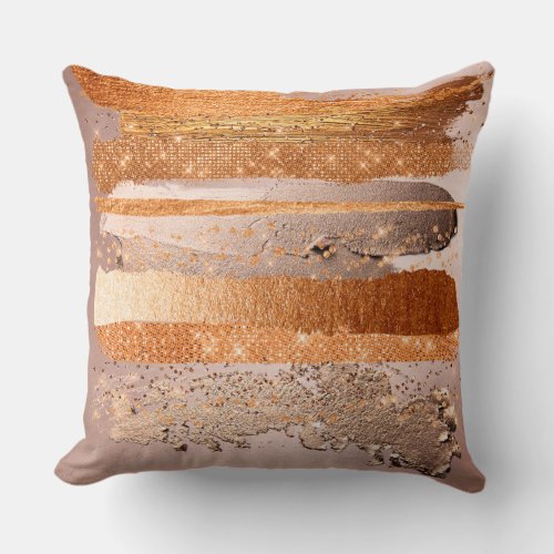 Copper Gold Strokes Glamour Texture Throw Pillow