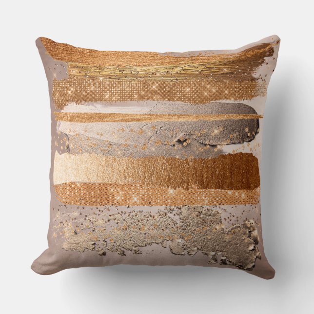 Copper Gold Strokes Glamour Texture Throw Pillow (Front)