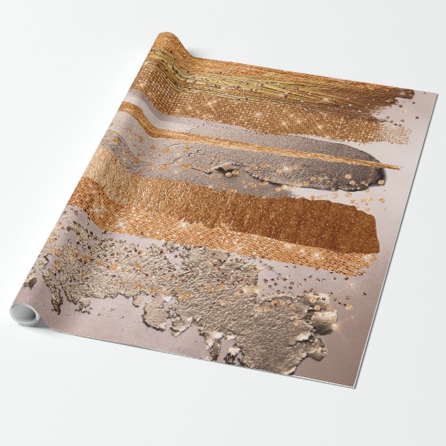 Copper Gold Strokes Glamour Texture Wrapping Paper (Unrolled)