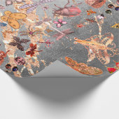 Copper Gray Gold  Meadow Butterfly Insects Gem Wrapping Paper (Corner)
