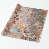 Copper Gray Gold  Meadow Butterfly Insects Gem Wrapping Paper (Unrolled)