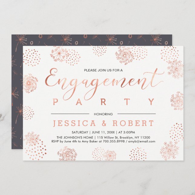 Copper & Gray | Simple Modern Engagement Party Invitation (Front/Back)