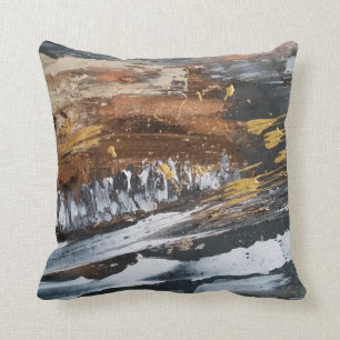 Copper, Grey, Gold, White Abstract Art Pillow