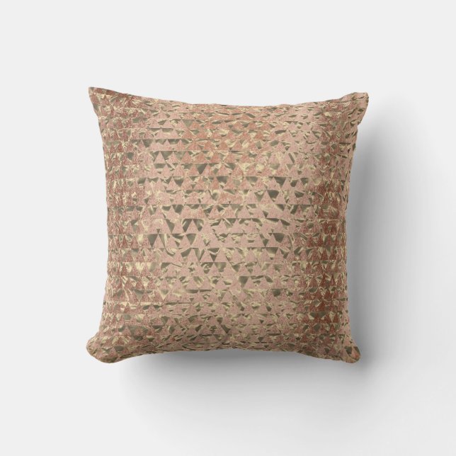 Copper Grungy  Rose Gold Pink Metallic Triangels Throw Pillow (Front)