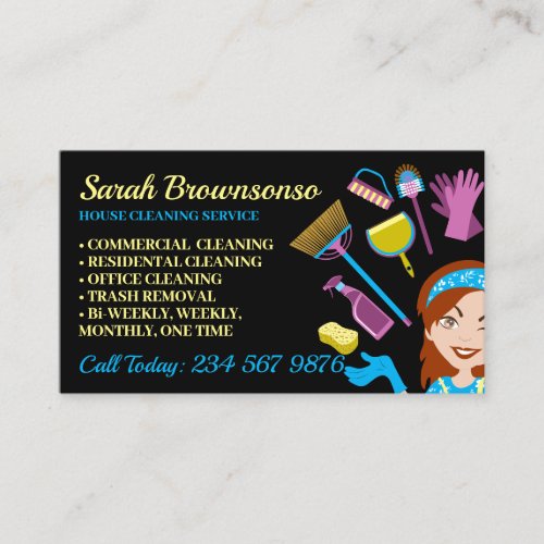 Copper Hair Janitorial Lady House Cleaning Business Card