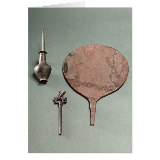 Copper hairpin, collyrium rod with pot and mirror, cards (Front)