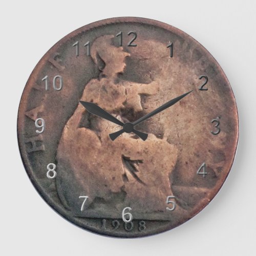 Copper Half Penny Coin Large Clock
