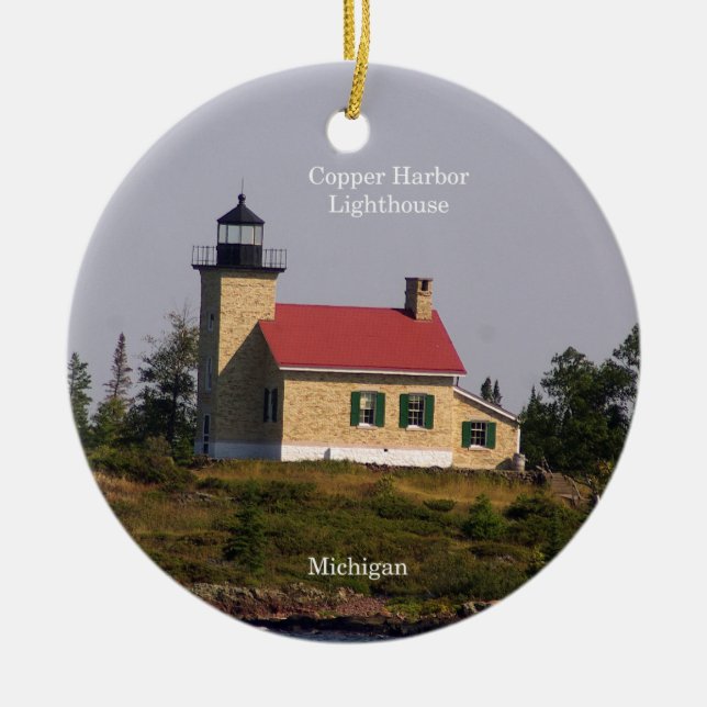 Copper Harbor Lighthouse circle ornament (Front)