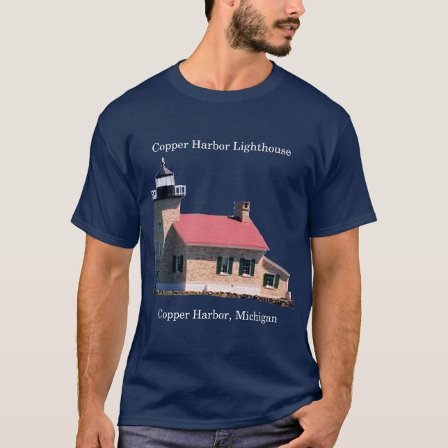 Copper Harbor lighthouse dark shirt (Front)