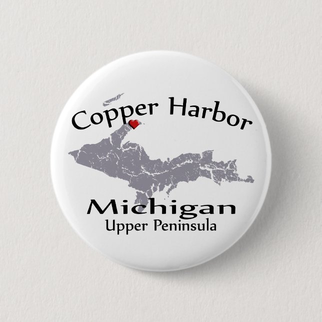 Copper Harbor Michigan Heart Map Design Button (Front)