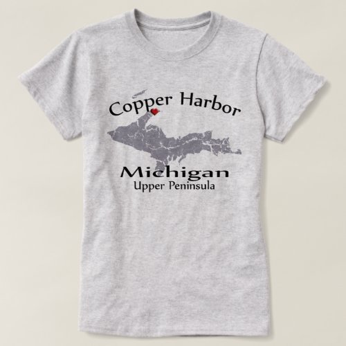 Copper Harbor Michigan Heart Map Design T_shirt