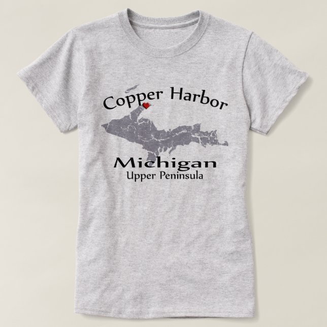 Copper Harbor Michigan Heart Map Design T-shirt (Design Front)