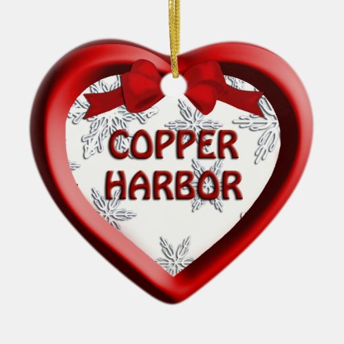 Copper Harbor Michigan Snowflake Heart Ornament