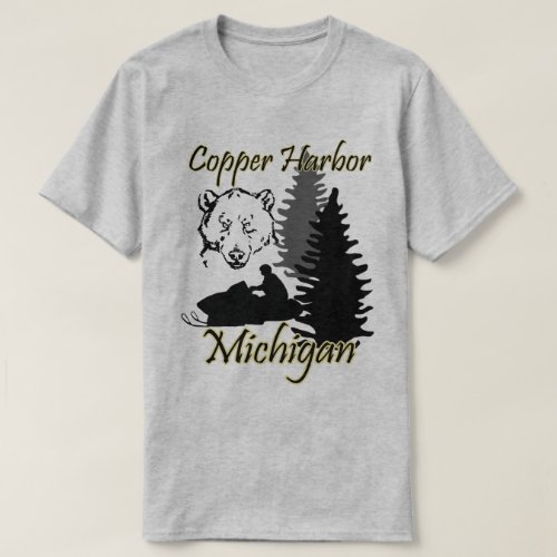 Copper Harbor Michigan Snowmobile Bear Basic Grey T_Shirt