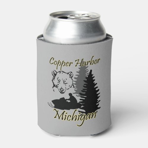 Copper Harbor Michigan Snowmobile Bear Custom CC Can Cooler