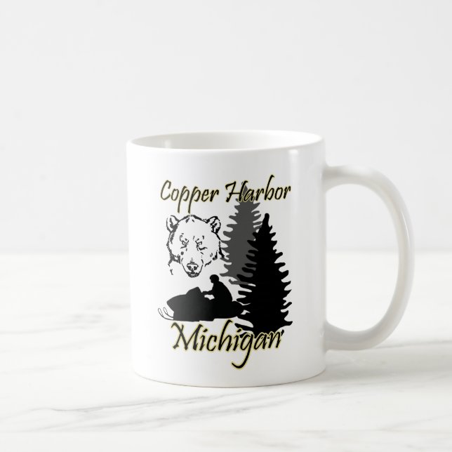 Copper Harbor Michigan Snowmobile Bear Mug (Right)