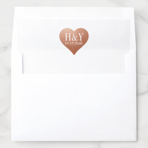 Copper Heart Editable Color Wedding Monogram Date Envelope Liner