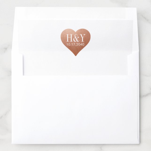 Copper Heart Editable Color Wedding Monogram Date Envelope Liner (In Envelope)