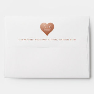 Copper Heart Monogram Faux Metallic Printed Liner Envelope