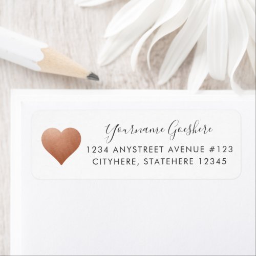 Copper Heart Rust Color Wedding Return Address Label