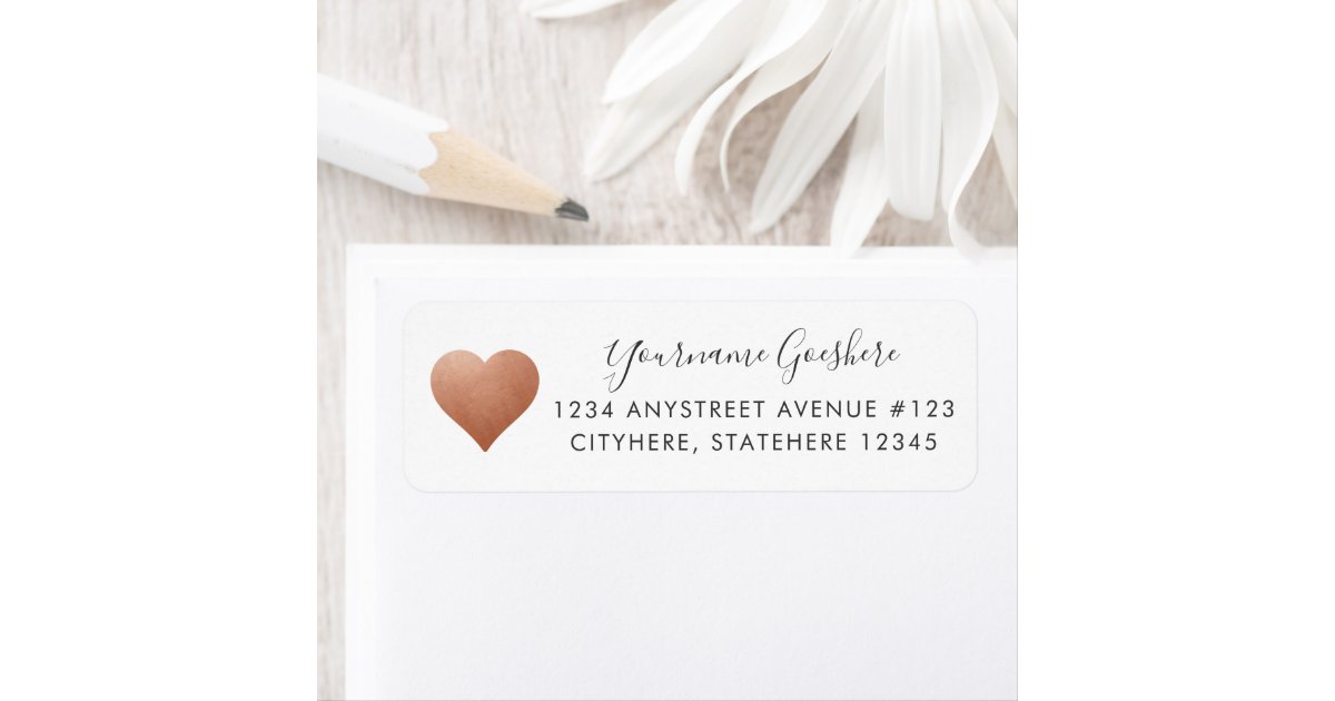Copper Heart Rust Color Wedding Return Address Label | Zazzle