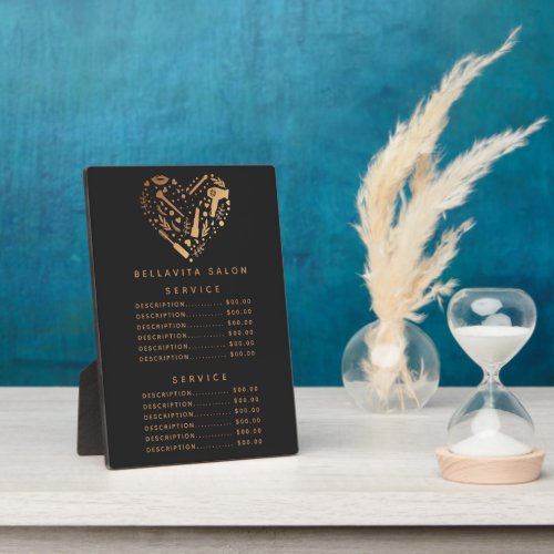 Custom Price Menus 10 Copper Heart Salon Price Menu Plaque