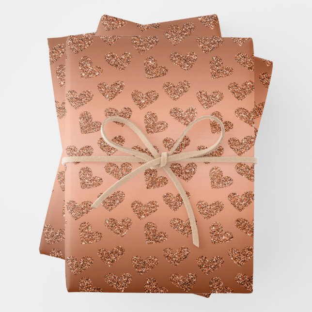 Copper Hearts Glitter Pattern  Wrapping Paper Sheets (In situ)