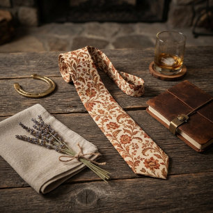 Copper Ivory Chintz Floral Scroll Neck Tie