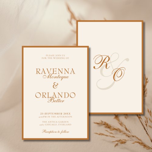 Copper Ivory Monogram Glam | Old Money Wedding Invitation