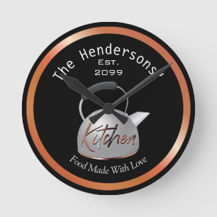 Copper Kitchen Food Made With Love Round Clock