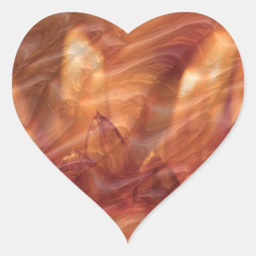 Copper Leaf Golden Shades  Embossed Waves Heart Sticker