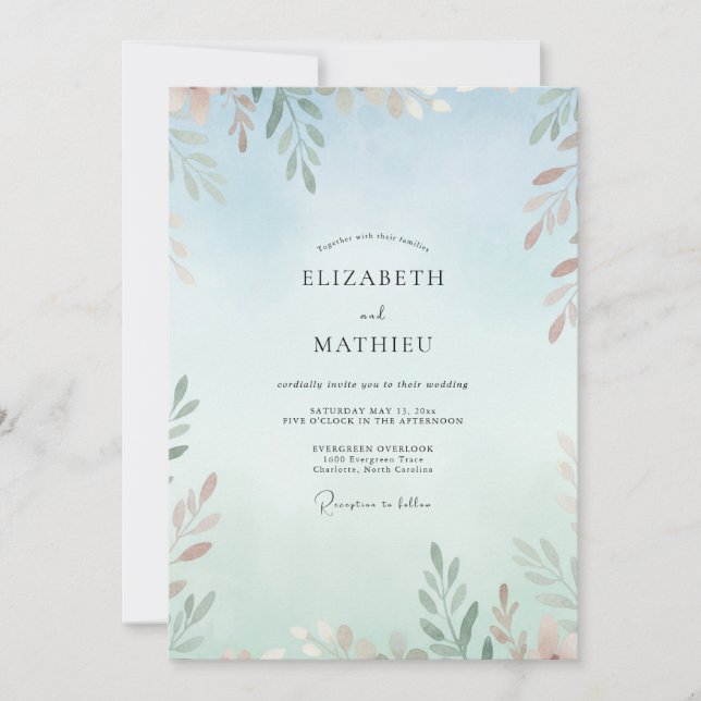 Copper Leafy Glacial Wedding Invitation (Front)