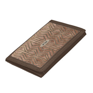 Copper Leather Look Geometric Add Name Tri-fold Wallet