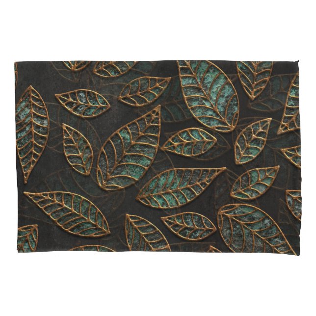 Copper leaves: black grunge texture. pillow case (Front)