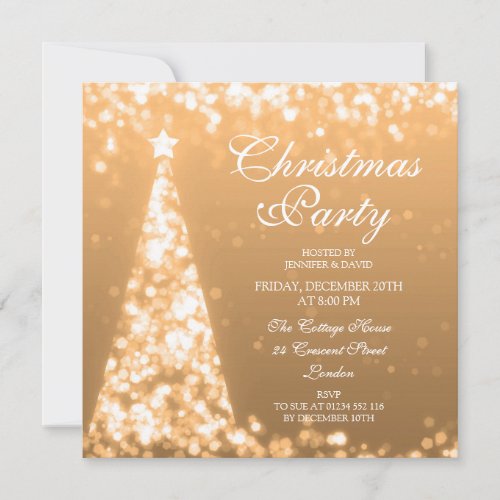 Copper Lights Christmas Tree Holiday Party Invitat Invitation