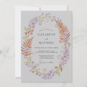 Copper Lilac Wreath Wedding Invitation