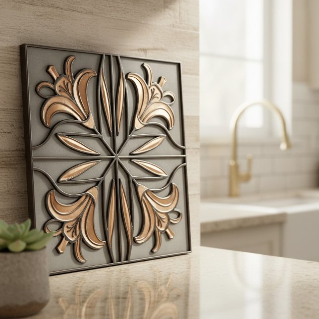 Copper Lilies Art Nouveau Floral #16 ID1193 Ceramic Tile (Creator Uploaded)