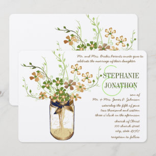 Copper Lime Olive Mason Jar Wild Flower Wedding Invitation