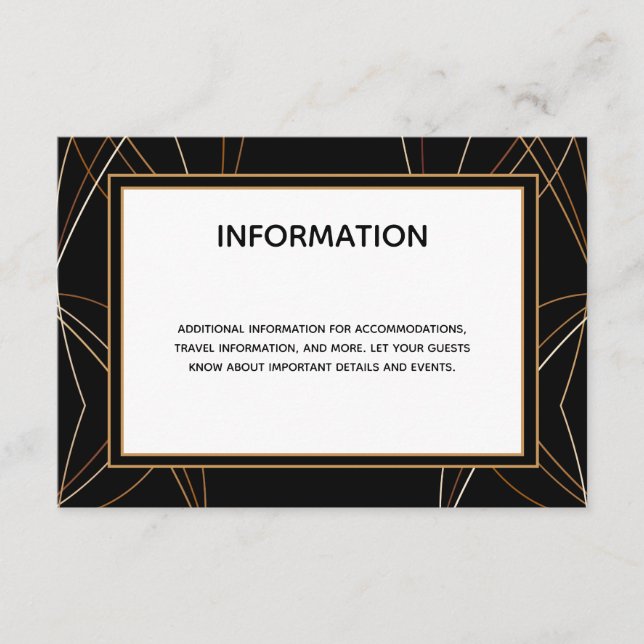 Copper Lines Black Abstract Wedding Info Enclosure Card (Front)