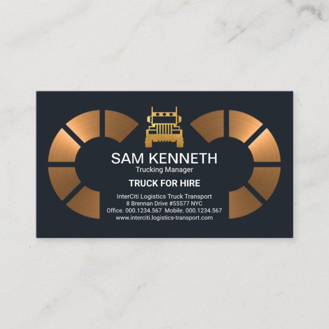 Copper Logistic Circles Gold Truck Transportation Business Card (Front)