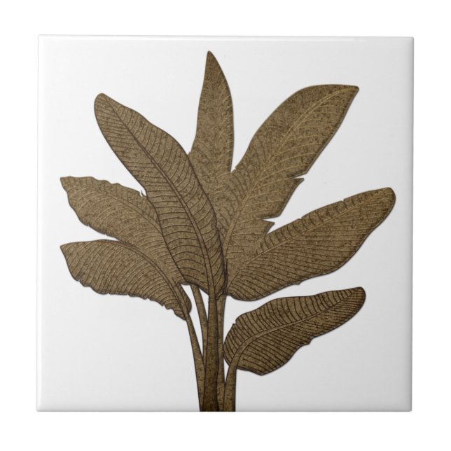 Copper Look Banana Plant Leaves White Ceramic Tile (Front)