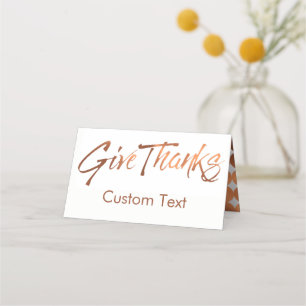 Copper-look Give Thanks Thanksgiving script Place Card